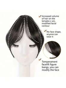 1 Piece Women's Clip-On Bangs-Heat-Resistant Synthetic Fiber, Natural Straight Hair Effect, Easy Clip-On Design, Suitable Daily, Work, Party, Date-Dense Texture Adds Layering, Suitable All Light Colors And All Kinds Of Hairstyles, Quick Modeling, Seamless Integration, Dedicated To Busy Women 8M22 - Black - View 10