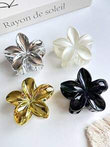 4 件/1 件 7.6 厘米/2.99 英寸 芙蓉花形发夹，适合女士，黑色/白色/金色/银色，轻质塑料浴室发饰，适合日常外出、休闲、派对、通勤、海滩度假、马尾辫、发髻、洗脸、化妆、服装搭配时尚爪夹女式发夹女士发夹优雅发夹花夹头发秋季配饰秋冬度假装女士 - 彩色 - 查看 11
