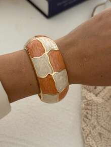 1pc Luxury Orange Textured Niche Design Metal Edged Stackable Bracelet For Women - Multicolor - View 10