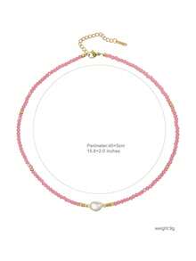 粉色多面水晶养殖珍珠项链，精致颈链，适合作为情人节礼物送给女性 - 多色 - 查看 7