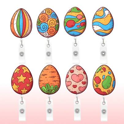 1pc Easter Egg Acrylic Retractable Badge Reel, Colorful Painted Party Decoration, Suitable For Doctors, Nurses, Office Workers, Parties, Back To School Season, Easter Badge, Holiday Gift