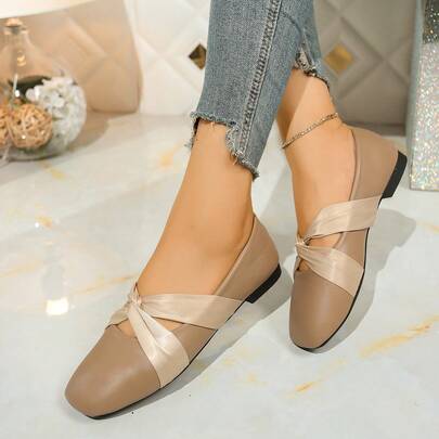 Scarpe da donna con punta quadrata, ballerine casual con fascia elastica incrociata, scarpe da ballerina versatili