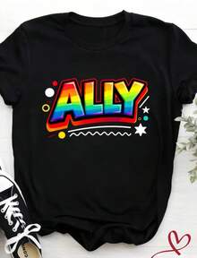 Ally, LGBT T Shirt, LGBTQ Tee, Bisexual Tee, Gay Pride, Lesbian T Shirt, Equality Tee, Rainbow Tee, LGBT Couple, Pride T Shirt, Proud Tee - 黑色 - 查看 1