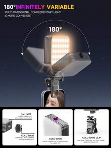 TOKQI Luz de relleno de bolsillo RGB de color completo, luz selfie giratoria 360°, adecuada para teléfonos inteligentes, palos selfie, computadoras portátiles, luz de cámara recargable con adaptador de zapata fría y clip, iluminación de color ajustable, compatible con Android e iOS, para fotografía, selfie, vlog, etc. - Multicolor - Ver 8