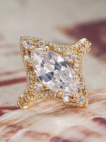 1 chiếc nhẫn đá Cubic Zirconia thanh lịch, kiểu dáng nữ, thích hợp cho đám cưới, lễ đính hôn, kỷ niệm, tiệc tùng và các dịp khác, cũng có thể là quà tặng ngày Valentine. - Vàng - Xem 4