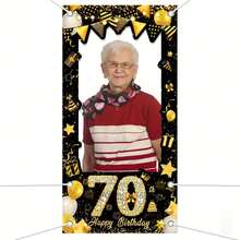 1pc Black & Gold Happy Birthday Photo Booth Prop Banner Decoration, For 18th, 21st, 30th, 40th, 50th, 60th, 70th, 80th, 90th Birthday Celebration, Birthday Photo Frame Decor Background, Home Decor - Multicolor - View 17