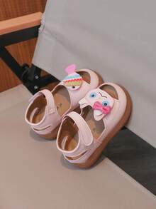 Giày sandal mùa hè cho bé gái, chất liệu da mềm, chống trượt, họa tiết mèo hoạt hình, mũi kín, chống đá, thích hợp đi biển và hoạt động ngoài trời. - Hồng - Xem 4