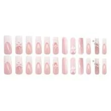 24 Pieces, Super Long Water Pipe Nail Powder Butterfly Pearl Love Fake Nail Burst Hollow Star Nail Patch - Hình ảnh - Xem 4