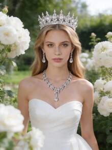 1pc Elegant Queen Crown Rhinestone Romantic Bridal Headpiece Wedding Accessory Valentine's Day Accessories