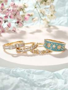 Bộ 4 chiếc nhẫn Cubic Zirconia cao cấp dành cho nữ, thích hợp làm quà tặng đám cưới, lễ đính hôn, tiệc tùng hoặc ngày Valentine. - 2 # - Xem 3