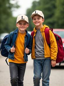 1pc Solid Color Baseball Cap With Letter Decor, Unisex Kids, Classic Adjustable Snapback Hat, Suitable For Casual Wear In Spring And Summer - Beige - View 2
