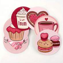 4 piezas /6 piezas /300 piezas Anillos con forma de corazón y posavasos de barro de diatomeas con estampado de pasteles, adecuados para decoración del hogar, cafeterías, meriendas, decoración de restaurantes, fiestas temáticas, decoración diaria y también pueden ser regalos - Multicolor - Ver 6