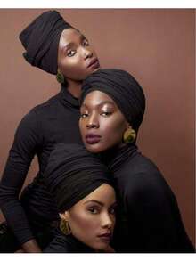 长款非洲发巾 弹力围巾 头巾 针织发带 - 黑色 - 查看 2