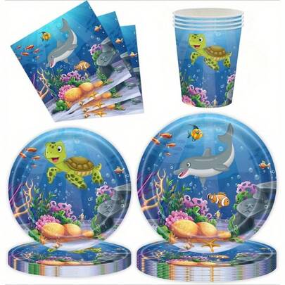 68-Piece Under The Sea Themed Birthday Party Tableware Set, Including Plates, Napkins, And Cups. This Ocean Animal Themed Party Tableware Set Is Suitable For Various Themed Birthday Parties, Events, And Party Supplies, And Is Also Compatible With Holidays And Party Occasions Such As Christmas, New Year, And Valentine's Day.