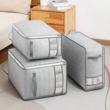 1pc Clothing & Pants Storage Bag, Wardrobe Organizer Box, Drawer Type Storage Box, Flat Underbed Storage Bag, Large Capacity Quilt Storage Bag, Waterproof & Moisture-Proof Material, Reinforced Handle, Transparent Window, Home Organizer, Decorative Item, Holiday Decoration - Grey - View 1