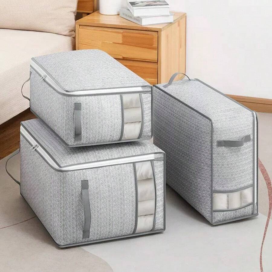 1pc Clothing & Pants Storage Bag, Wardrobe Organizer Box, Drawer Type Storage Box, Flat Underbed Storage Bag, Large Capacity Quilt Storage Bag, Waterproof & Moisture-Proof Material, Reinforced Handle, Transparent Window, Home Organizer, Decorative Item, Holiday Decoration - Grey - View 1