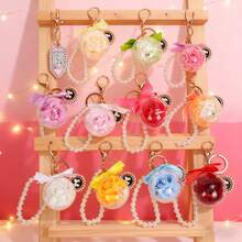 Preserved Flower Keychain, Inlaid Pearl, Creative Souvenir, Bag Pendant, Gift For Her, Gift For Him, Valentine's Day Gift, Birthday Gift, Christmas Gift, Preserved Flower, Car Decor