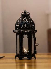 1pc Small Black Moroccan Style Candle Holder With Clear Glass Panel, Suitable For Patio, Indoor/Outdoor, Events, Ramadan, Parties And Weddings. They Also Make An Ideal Gift For Ramadan, Birthdays, Graduations, Eid Al-Fitr And More. - Multicolor - View 15