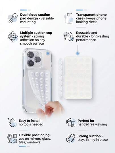 2 st silikon transparent bilhållare med dubbla sugkoppar - handsfree selfie/video-stativ, kompatibel med iPhone/Android-telefoner, halkfri instrumentbrädamatta - nyårsbilpryl, oumbärlig för vinterbilresor, resetillbehör, julteknikpresent, universell bilorganisatör