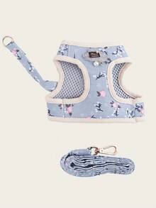 1 Set/2 Pcs (Harness + Leash) Pet Dog/Cat Harness Set, Floral Print/Color Block Design, Adjustable Vest-Style Leash, Essential For Pet Outdoor Walking - Multicolor - View 20