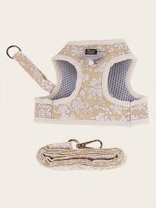 1 Set/2 Pcs (Harness + Leash) Pet Dog/Cat Harness Set, Floral Print/Color Block Design, Adjustable Vest-Style Leash, Essential For Pet Outdoor Walking - Multicolor - View 16