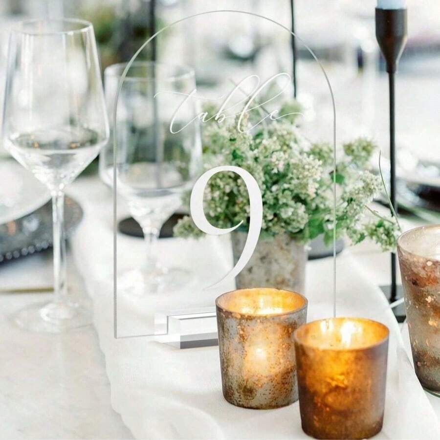 1 Set Acrylic Wedding Table Number Cards, Private Arch Table Number Place Cards, Suitable For Weddings, Engagements, Housewarming, Restaurants - Applicable For Various Holiday Parties, Transparent Seat Markers With Stands, Suitable For Party & Banquet Decorations - Multicolor - View 1