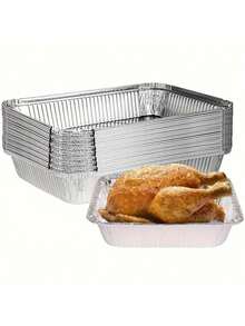 30Pcs Disposable Aluminum Foil Pot, Can Be Applied To Outdoor Barbecue,20/10Pcs Kitchen Steam Box, Convenient,1Pc Practical And Clean(Lunch Box Without Lid). - Silver - View 1