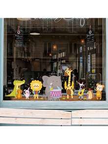 1pc Jungle Animal Band Static Window Sticker, Double-Sided Visible Glass Sticker, Lion, Elephant, And Giraffe Static Window Sticker, Animal Sticker, Window Decoration, Furniture And Window Decor Sticker, Holiday Decoration, Gift, Restaurant Decoration Static Window Sticker, Removable, Suitable For Living Room And Bedroom Glass Doors And Windows - Easy To Apply, PVC Material - Multicolor - View 4