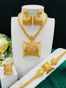 Juego de joyería de 4 piezas con forma de gota de agua para mujeres: collar, aretes, pulsera, anillo. Adecuado para novias en Arabia Saudita, Dubái, Europa y América, fiestas de boda, citas, vestidos formales, Día de la Madre, San Valentín, regalos festivos, uso diario, mamá, Día de la Madre, regalo