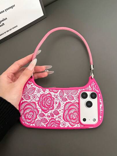 Étui de téléphone style sac à main en corde de cuir avec motif floral peint, protection antichoc pour iPhone 17/17 Pro MAX/16/16 Pro/16 Pro Max/15/XR/7P 8P/P12 Pro Max/P13 Pro Max/P14 Pro Max/P13/P14/P11/P12/P14, étui de protection épais mignon et élégant pour XS/S/XS Max/7 8 GES2
