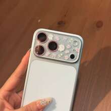 闪光镜头膜+贴纸，蝴蝶结、花朵、兔子图案，相机镜头保护膜，兼容苹果 17 Pro Max/17 Pro，玻璃膜，为您的手机提供时尚保护 - 閃粉鏡頭膜+兔兔花朵 - 查看 3