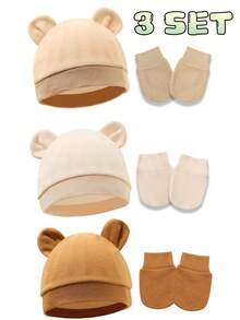 3pcs/Set 0-3 Months Baby Earflap Beanie Hat + Mittens - 3 Set - View 8