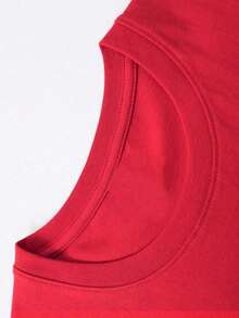 [Sporty T-Shirt]Double-Sided Digital Printed T-Shirt With "" Motif 1Pcs Casual Soft Short Sleeve Pure 100% Cotton 220gsm T - Shirt ,UnisexRelaxed Plus Size T-Shirt - Red - View 2