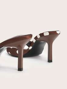 Buckle Party Sexy Coffee Round Toe Open Toe Faux Silk Polka Dot Backless Stiletto High Heel Sandals - Coffee Brown - View 4