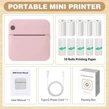 无墨贴纸打印机，迷你热敏打印机，附赠1卷热敏纸，无线口袋打印机，智能便携式收据打印机，适用于照片、日记、笔记和便签打印 - 彩色 - 查看 17