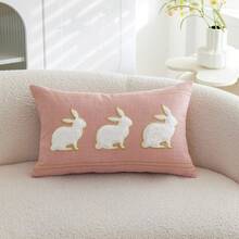 1件复活节粉色兔子刺绣枕套，复活节枕套，适合室内装饰，春夏枕套，不含枕芯 - 粉色 - 查看 9