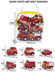 1 Tote Bag With 6 Random Color & Pattern Model Cars, Including Fire Truck, City Service Vehicles, Miniature Inertial Engineering Vehicles, Children Toys, Learning Supplies, Toys, Infant Toys, Baby Toys - Multicolor - View 12