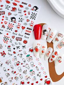 1 Sheet Valentine's Day Red Heart Nail Art Stickers Adhesive Sliders DIY Lip Rose Nails Polish Manicure Sticker Decals - Multicolor - View 4