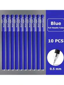10pcs Blue Matte Barrel Ballpoint Pen 0.5mm & Refills, Water-Based Black/Blue/Red Ink Pens, Student & Office Supplies - Blue - View 8