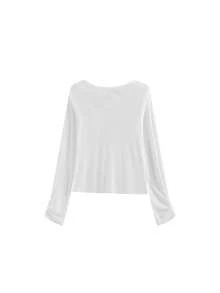 Bộ áo thun dây rút thiết kế gân sọc mùa xuân/hè, áo chống nắng bất đối xứng, kiểu dáng mới. - trắng - Xem 5