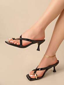 5cm New Colorblock Minimalist Wedge Heel Open Toe Sandals For Women, Summer - Black - View 7