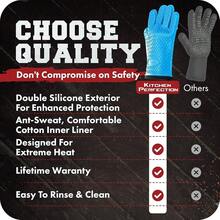 KITCHEN PERFECTION Silicone R Oven Gloves-Extreme HeatResistant BBQ Gloves-Handle Hot Food Right On Your Grill BBQ Fryer&Pit|Waterproof Grilling CooFKing BaFKing Mitts|Superior Value Set+3 Bonuses,OneSizeFitsMost,Blue - Blue - 查看 10