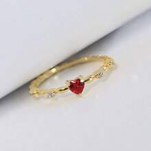 Exquisite Elegant Ring Heart Red Zirconia Design Women Daily Date Holiday Valentine's Day Jewelry - 金色 + 7 - 查看 2