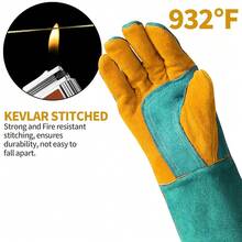 Leather MIG Welding Gloves - Heat Fire Resistant For Welding/Grilling/BBQ/Fireplace(Black/Brown/Blue),Green - Green - 查看 4