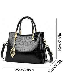 2026 High Quality 3 Layers Crocodile Handbag Patent Leather Crossbody Bags For Women Luxury Designer Shoulder Messenger Tote - Black - View 5