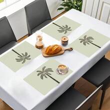 椰树图案亚麻餐垫（1件/4件/6件装），适用于餐桌，四季皆宜，现代可水洗，可作餐垫、杯垫、厨房餐垫、室内外派对装饰、家居装饰，理想礼品 - 彩色 - 查看 6