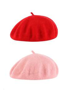 1顶/2顶女士纯色羊毛保暖贝雷帽，法式经典纯色针织帽，适合休闲和派对场合穿着 - 彩色 - 查看 22