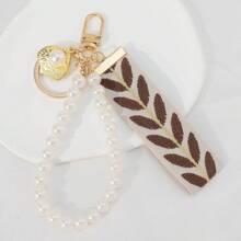 1pc Leaf Jacquard Faux Pearl Decor Fashion Keychain Gifts For Mother, Father, Graduation, And Teacher - Multicolor - View 5