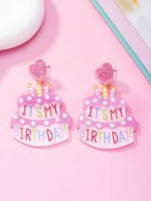 1 par de aretes hechos a mano con forma de vela de pastel de cumpleaños de acrílico, diseño único con impresión de letras, gran regalo para mujeres - Multicolor - Ver 3