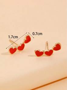 1对时尚简约可爱红色爱心耳钉，适合日常佩戴和情人节、送给妈妈、母亲、母亲节的礼物 - 彩色 - 查看 3